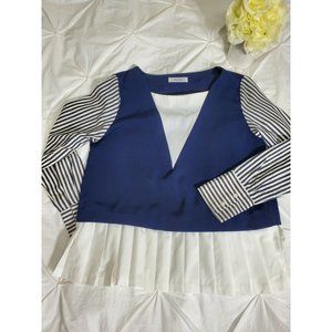 The Most-Womans Pullover/Blouse shirt blue and white top size M- pleated bottom.